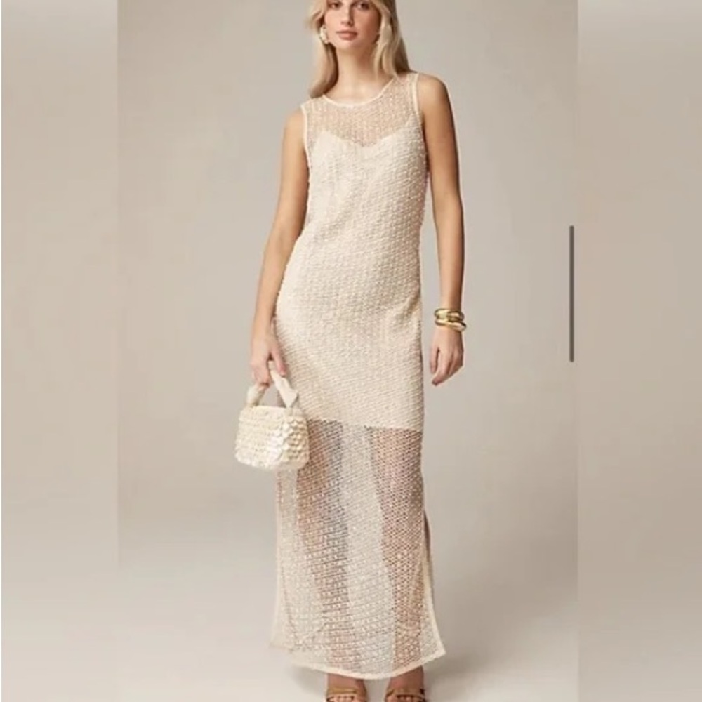 NWT J. Crew Collection Sheer Slip Dress with Pearls Medium Maxi
